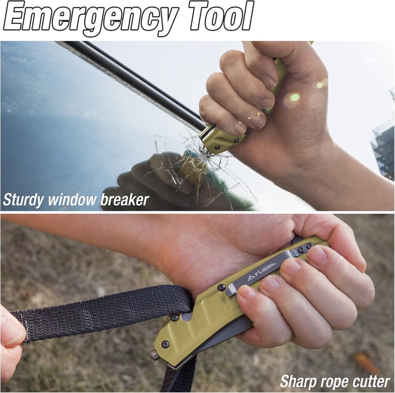 FLISSA Folding Pocket Knife, Knife with Liner Lock, Tanto Blade, Pocket Clip, Glass Breaker, Seatbelt Cutter, Perfect for Outdoor Camping(Coyote Brown) - Image 5